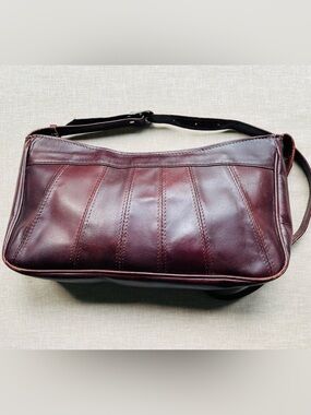 Vintage Genuine Leather Burgundy Shoulder Bag | Y2K Baguette Purse | Adjustable